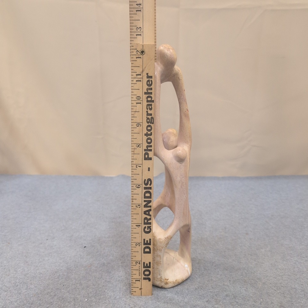 Hand Carved Kenyan Soapstone Abstract Family Sculpture Pink Tan - Picture 8 of 9
